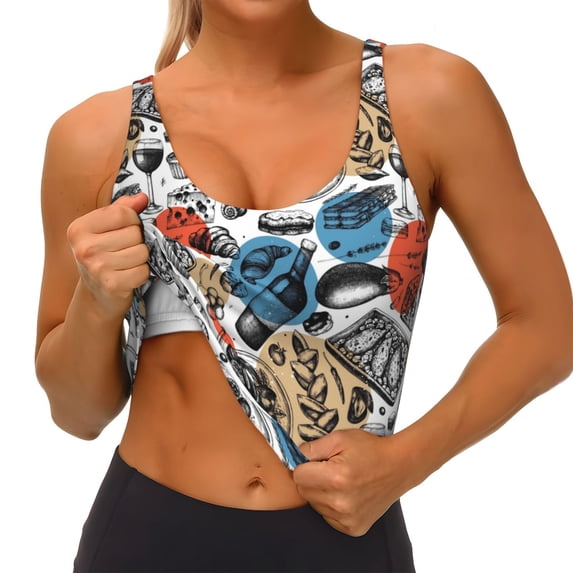 Goofa French Food Printed Sports Bras for Women, High Impact Running Bra Workout Crop Tank Tops Longline Sports Bra Push up-XX-Large