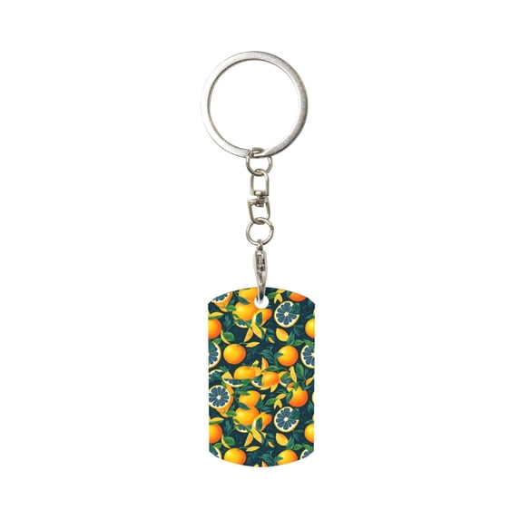 Goofa Fresh Orange Printed Rectangular Metal Keychain Bag Charm Floral Charm for Purse Keys Metal Keyring Gift for Women Accessories