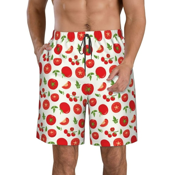 Goofa Fresh Red Tomato Printed Mens Swim Trunks Summer Quick Dry Short Beach Swimwear Bathing Suits-Small