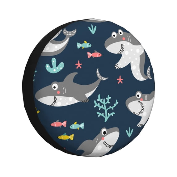 Goofa Friendly Smiling Sharks Pattern Universal Tire Cover for Jeep, SUV, Truck, and Trailer – Waterproof, UV-Resistant,Easy to Install, Fits 14"-17" Tires-17 inch
