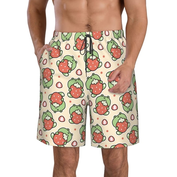 Goofa Frog Hold Strawberry Printed Mens Swim Trunks Summer Quick Dry Short Beach Swimwear Bathing Suits-3X-Large