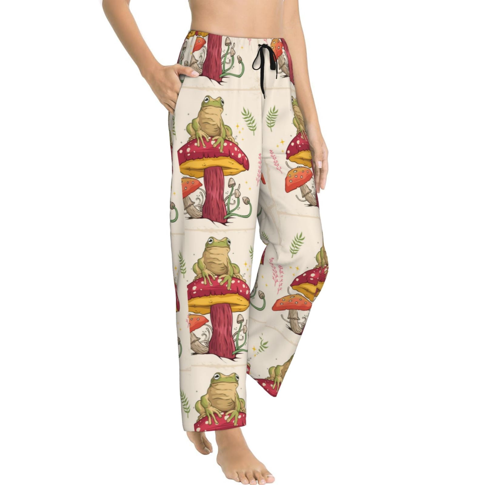 Goofa Frog Sitting On Mushroom Printed Soft Pajama Pants for Women ...