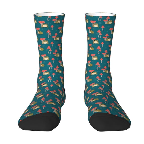 Goofa Frog and Mushrooms Printed Men's Crew Socks, Soft Durable Breathable Moisture-Wicking with Odor Control Cotton socks