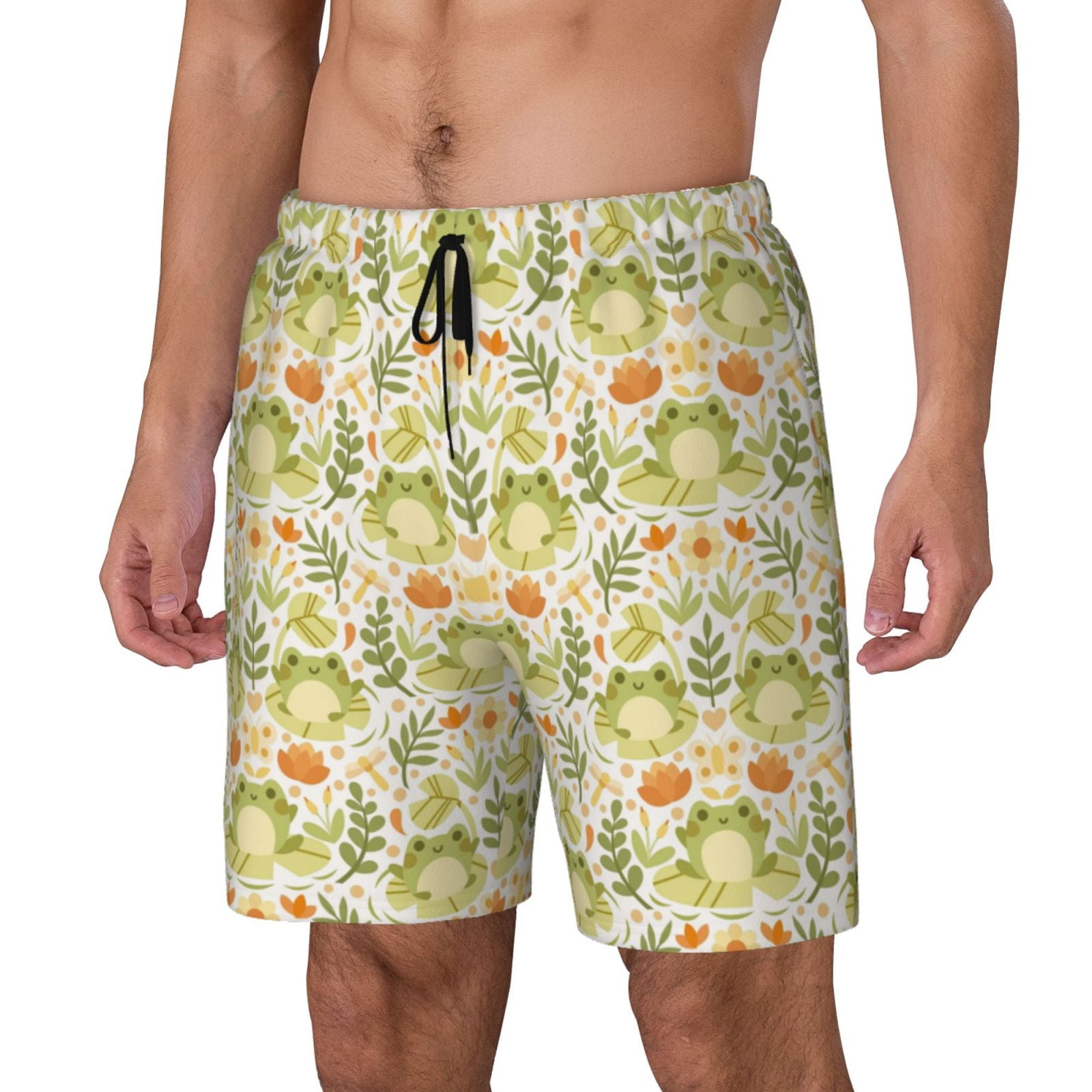 Goofa Frogs And Botanical Printed Men's Swim Trunks Board Shorts Quick ...