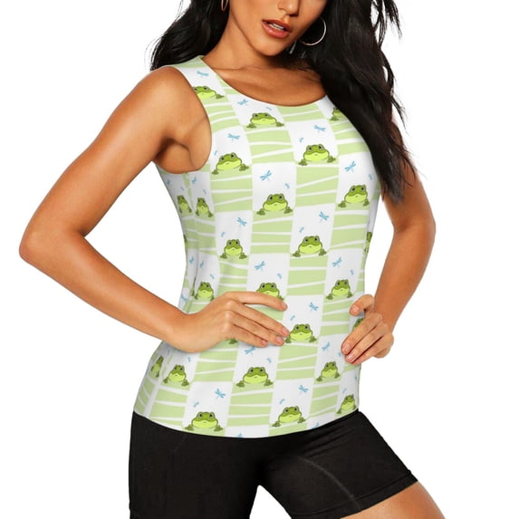 Goofa Frogs and Dragonflies Printed Womens Workout Tops for Women Sleeveless Yoga Shirts Athletic Running Tank Tops Sleeveless Gym Clothes Workout Apparel-XX-Large