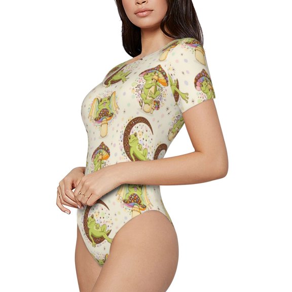 Goofa Frogs Printed Women Rash Guard Short Sleeve,Tummy control Swimsuit Surfing Swimsuit Bathing Suit One Piece Swimsuit UPF 50-Small