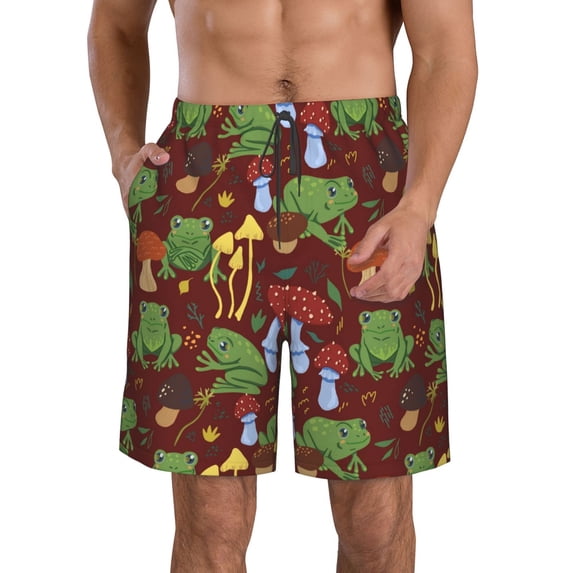 Goofa Frogs and Mushrooms Printed Mens Swim Trunks Summer Quick Dry Short Beach Swimwear Bathing Suits-XX-Large