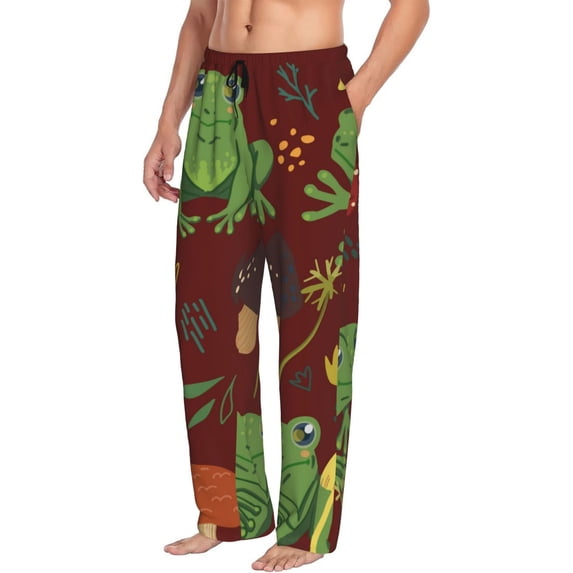 Goofa Frogs and Mushrooms Printed Soft Pajama Pants for Men, Wide Leg Comfy Casual Lounge Yoga Pants-XX-Large