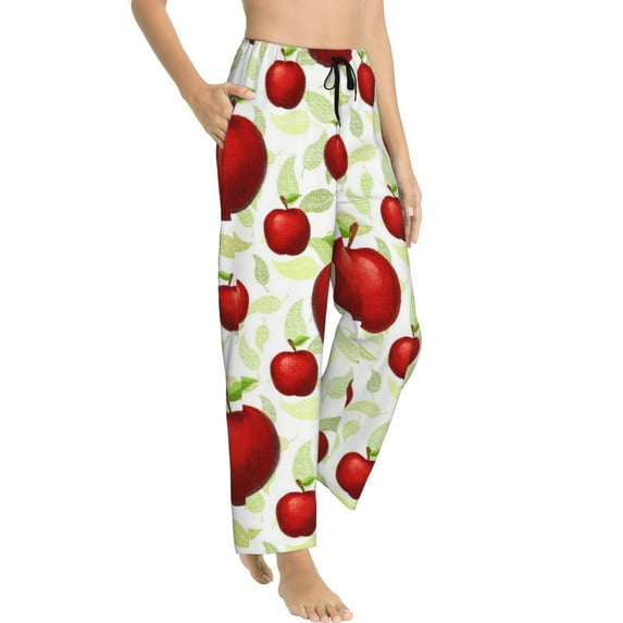Goofa Fruit Apples Printed Soft Pajama Pants for Women, Wide Leg Comfy Casual Lounge Yoga Pants-Medium
