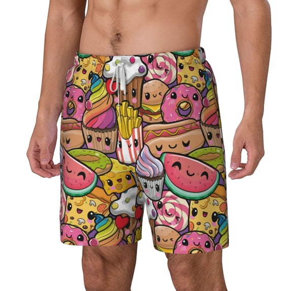 Goofa Fruit-Flavored Ice-Cream Printed Men's Swim Trunks Board Shorts Quick Dry Mens Swimming Trunks with Compression Liner,Breathable Fit Hawaii Beach Shorts-Small