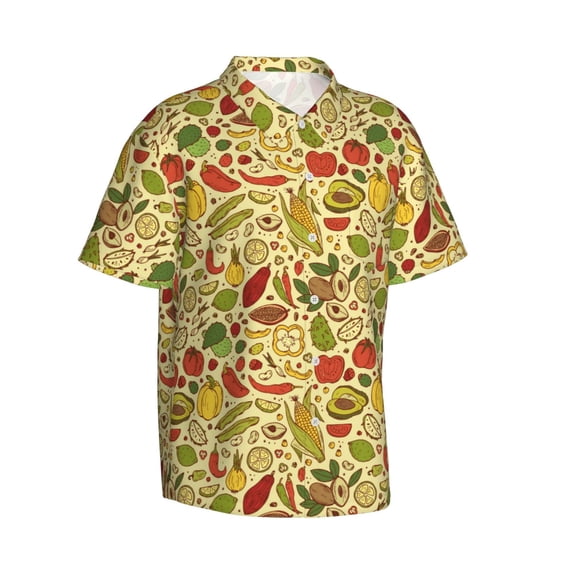 Goofa Fruits And Vegetables Hawaiian Shirt for Men, Unisex Summer Beach Casual Short Sleeve Button Down Shirts,Aloha Tropical Floral print shirt-Small
