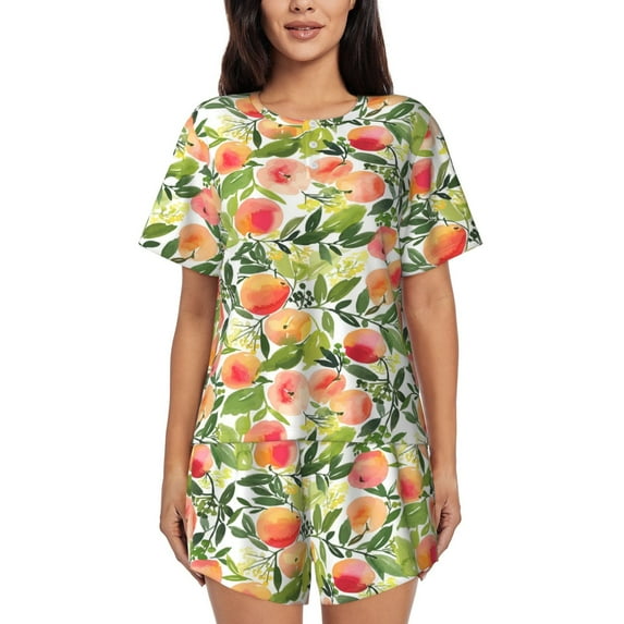 Goofa Fruits Peach1 for Womens Cotton 2 Piece Pajamas Set Classic Short Sleeve Pjs Set Soft Button Down Sleepwear Loungewear-3X-Large