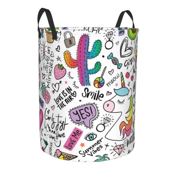 Goofa Fun Animal with Unicorn Printed Circular Hamper,Laundry Basket with Handles,Storage Baskets Foldable,Large Capacity Laundry Hamper-Small