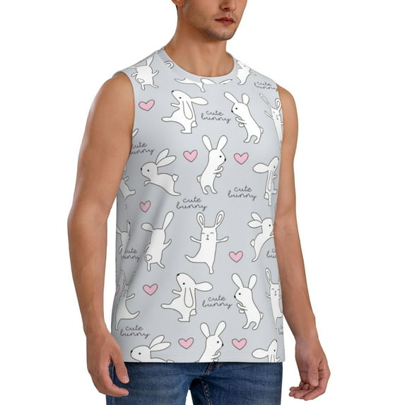 Goofa Fun Rabbit Printed Men's Sleeveless T-Shirt - Athletic Gym Workout Tank Top for Men - Moisture-Wicking, UPF 30+ Quick-Dry Muscle Tee-Large