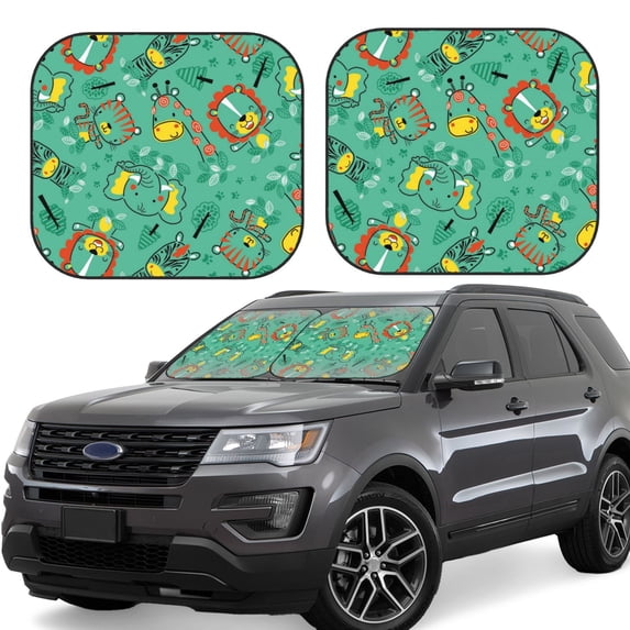 Goofa Funny Animals in Jungle Pattern 2 Piece Car Windshield Sun Shade Foldable | Front Windshield Shade for Sun, Heat and UV Rays | Sunshade for Car Front Window-Small