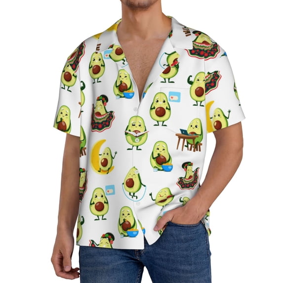 Goofa Funny Avocado In Mexican Clothes Printed Men's Casual Short-sleeved Shirt,Lightweight Breathable Button-down,Summer Casual men's top,Versatile Fashion shirt-Small