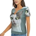 thumbnail image 1 of Goofa Funny Cat Pattern Womens Deep V Neck Low Cut Tops Casual Summer Short Sleeve Ribbed Knit T-Shirts-XX-Large, 1 of 5