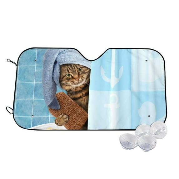 Goofa Funny Cat Taking a Bath Printed Car Windshield Sunshade,Foldable Reflective Sun Visor,UV Protection Heat Blocker Sunshade,Car Cooling Accessory-Small