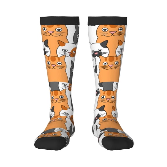 Goofa Funny Cats Pattern Adult Stockings, Color-Block Knee High Socks, Comfortable and Breathable, Soft and Stretchable, Sports, and Decoration
