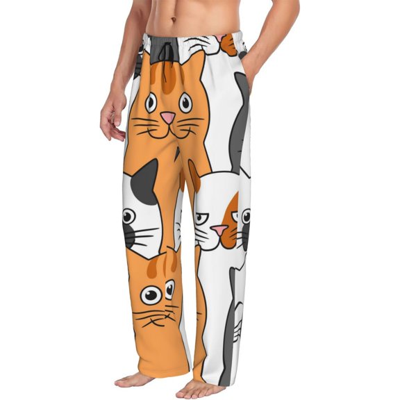 Goofa Funny Cats Printed Soft Pajama Pants for Men, Wide Leg Comfy Casual Lounge Yoga Pants-Small