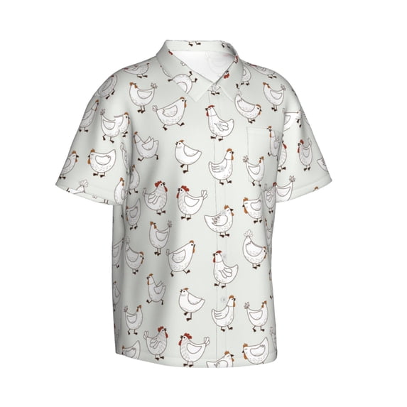 Goofa Funny Chicken Hawaiian Shirt for Men, Unisex Summer Beach Casual Short Sleeve Button Down Shirts,Aloha Tropical Floral print shirt-Small