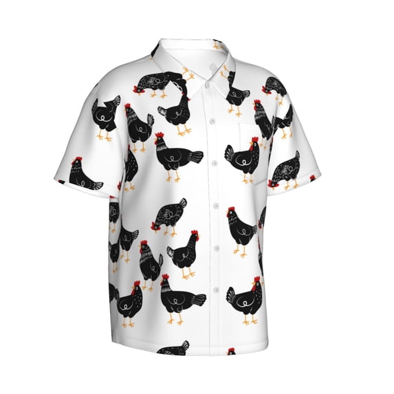 Goofa Funny Chicken Hawaiian Shirt for Men, Unisex Summer Beach Casual Short Sleeve Button Down Shirts,Aloha Tropical Floral print shirt-XX-Large