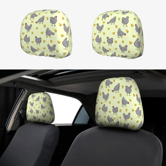 Goofa Funny Chicken Pattern 2 PCS Car Headrest Cover, Headrest Protector,Universal Interior Car Accessories