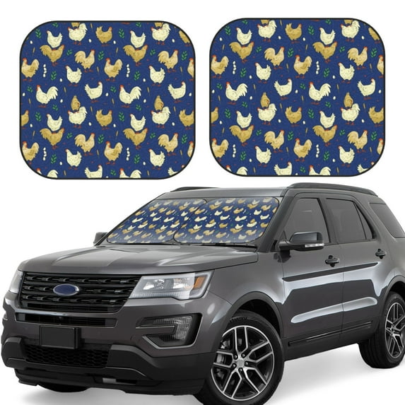 Goofa Funny Chicken Pattern 2 Piece Car Windshield Sun Shade Foldable | Front Windshield Shade for Sun, Heat and UV Rays | Sunshade for Car Front Window-Large