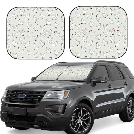 Goofa Funny Chicken Pattern 2 Piece Car Windshield Sun Shade Foldable | Front Windshield Shade for Sun, Heat and UV Rays | Sunshade for Car Front Window-Large