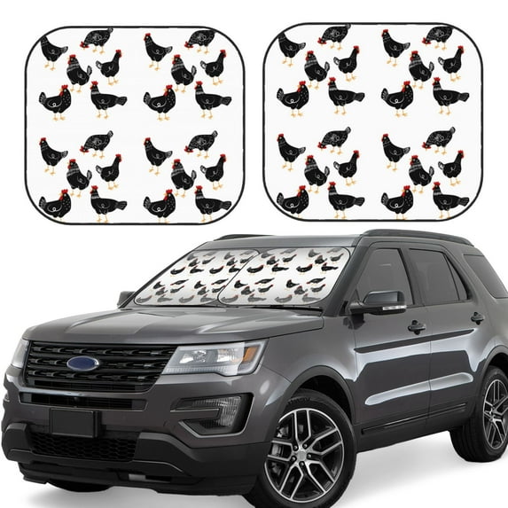 Goofa Funny Chicken Pattern 2 Piece Car Windshield Sun Shade Foldable | Front Windshield Shade for Sun, Heat and UV Rays | Sunshade for Car Front Window-Small