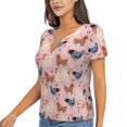 thumbnail image 1 of Goofa Funny Chicken Pattern Womens Deep V Neck Low Cut Tops Casual Summer Short Sleeve Ribbed Knit T-Shirts-X-Large, 1 of 5