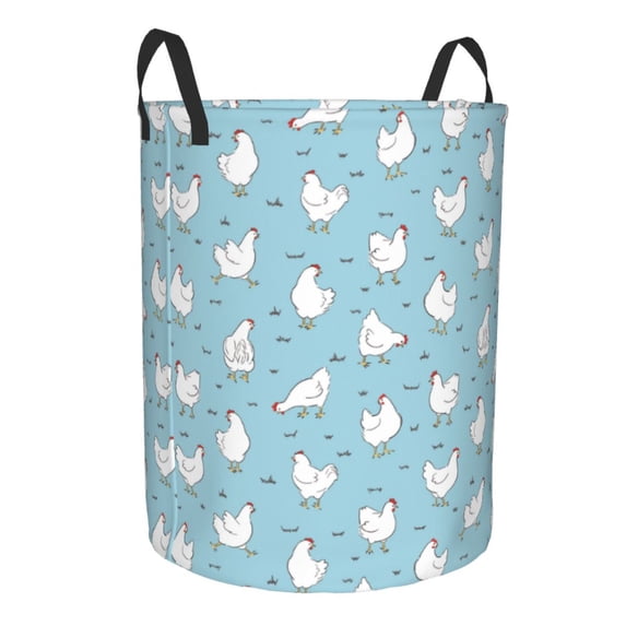 Goofa Funny Chicken Printed Circular Hamper,Laundry Basket with Handles,Storage Baskets Foldable,Large Capacity Laundry Hamper-Medium