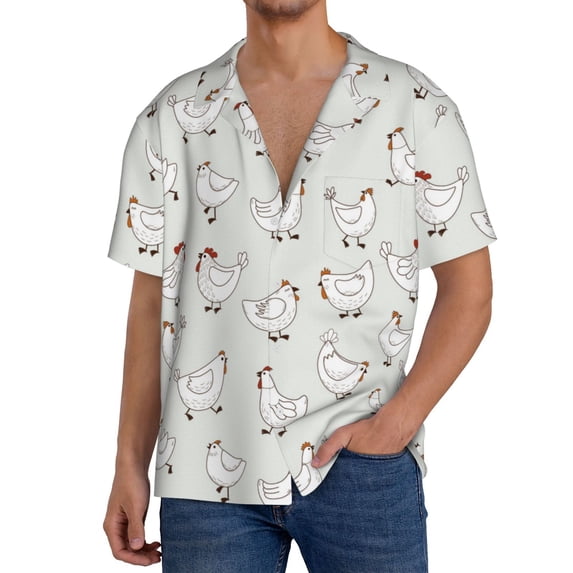 Goofa Funny Chicken Printed Men's Casual Short-sleeved Shirt,Lightweight Breathable Button-down,Summer Casual men's top,Versatile Fashion shirt-Small