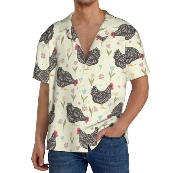 Goofa Funny Chicken Printed Men's Casual Short-sleeved Shirt,Lightweight Breathable Button-down,Summer Casual men's top,Versatile Fashion shirt-Medium
