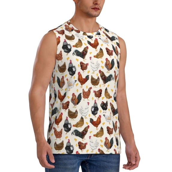 Goofa Funny Chicken Printed Men's Sleeveless T-Shirt - Athletic Gym Workout Tank Top for Men - Moisture-Wicking, UPF 30+ Quick-Dry Muscle Tee-Large