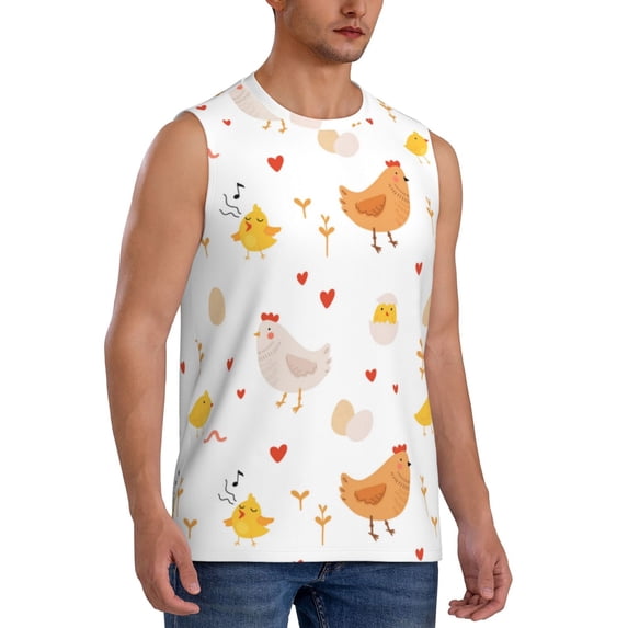 Goofa Funny Chicken Printed Men's Sleeveless T-Shirt - Athletic Gym Workout Tank Top for Men - Moisture-Wicking, UPF 30+ Quick-Dry Muscle Tee-Large