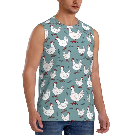 Goofa Funny Chicken Printed Men's Sleeveless T-Shirt - Athletic Gym Workout Tank Top for Men - Moisture-Wicking, UPF 30+ Quick-Dry Muscle Tee-