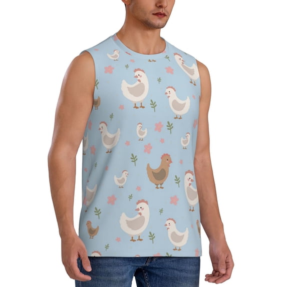 Goofa Funny Chicken Printed Men's Sleeveless T-Shirt - Athletic Gym Workout Tank Top for Men - Moisture-Wicking, UPF 30+ Quick-Dry Muscle Tee-Small
