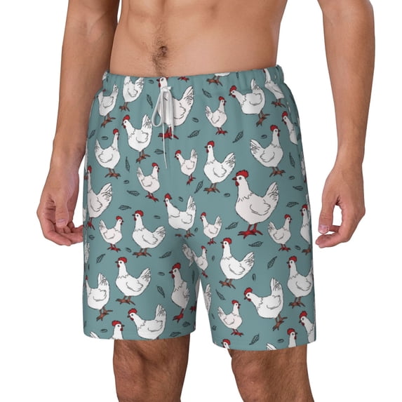 Goofa Funny Chicken Printed Men's Swim Trunks Board Shorts Quick Dry Mens Swimming Trunks with Compression Liner,Breathable Fit Hawaii Beach Shorts-3X-Large
