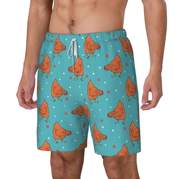 Goofa Funny Chicken Printed Men's Swim Trunks Board Shorts Quick Dry Mens Swimming Trunks with Compression Liner,Breathable Fit Hawaii Beach Shorts-Medium