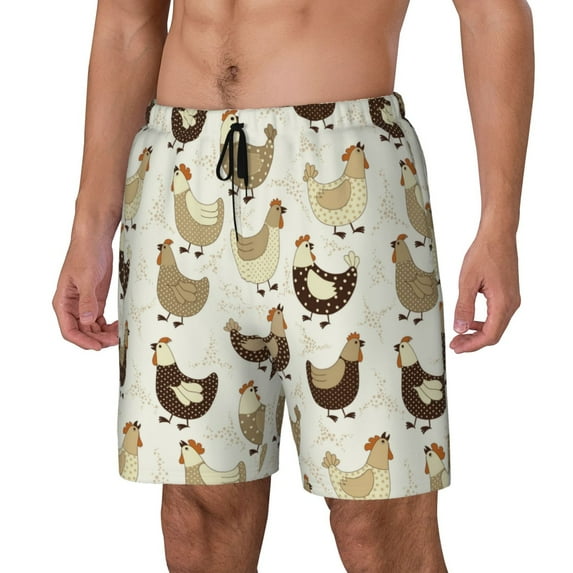 Goofa Funny Chicken Printed Men's Swim Trunks Board Shorts Quick Dry Mens Swimming Trunks with Compression Liner,Breathable Fit Hawaii Beach Shorts-Medium