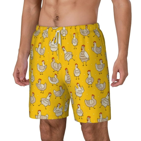 Goofa Funny Chicken Printed Men's Swim Trunks Board Shorts Quick Dry Mens Swimming Trunks with Compression Liner,Breathable Fit Hawaii Beach Shorts-Small