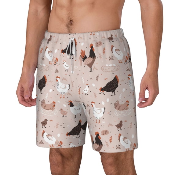 Goofa Funny Chicken Printed Men's Swim Trunks Board Shorts Quick Dry Mens Swimming Trunks with Compression Liner,Breathable Fit Hawaii Beach Shorts-3X-Large