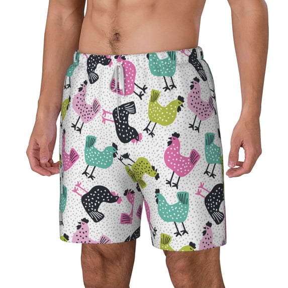 Goofa Funny Chicken Printed Men's Swim Trunks Board Shorts Quick Dry Mens Swimming Trunks with Compression Liner,Breathable Fit Hawaii Beach Shorts-X-Large