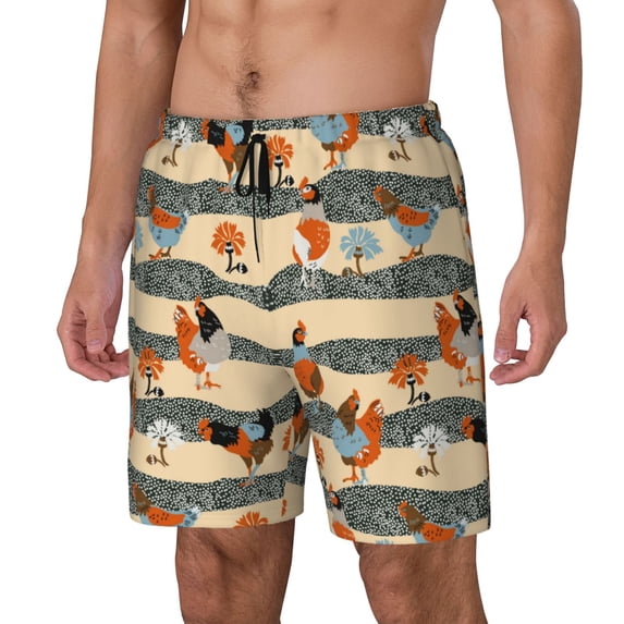 Goofa Funny Chicken Printed Men's Swim Trunks Board Shorts Quick Dry Mens Swimming Trunks with Compression Liner,Breathable Fit Hawaii Beach Shorts-