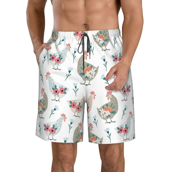 Goofa Funny Chicken Printed Mens Swim Trunks Summer Quick Dry Short Beach Swimwear Bathing Suits-3X-Large