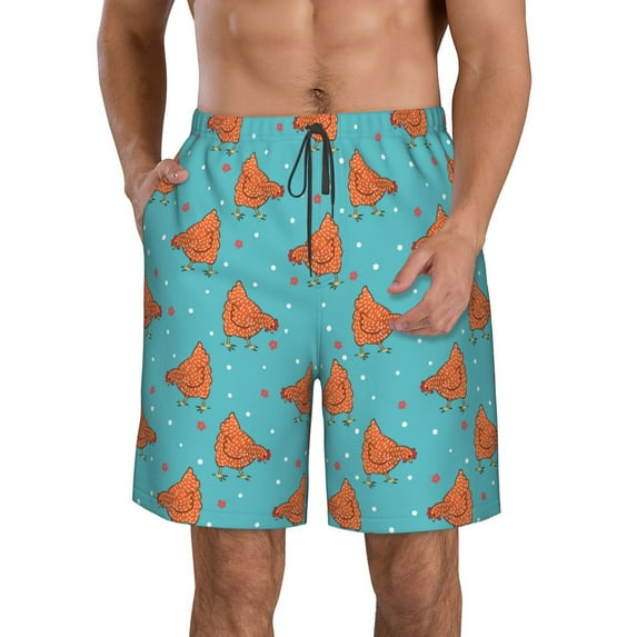 Goofa Funny Chicken Printed Mens Swim Trunks Summer Quick Dry Short Beach Swimwear Bathing Suits-XX-Large