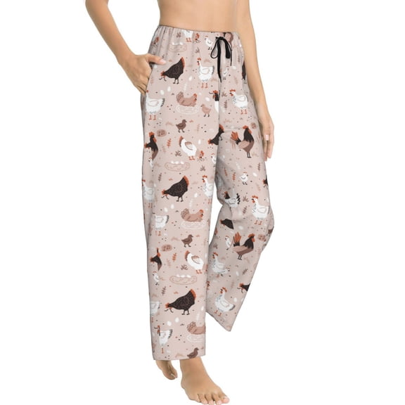 Goofa Funny Chicken Printed Soft Pajama Pants for Women, Wide Leg Comfy Casual Lounge Yoga Pants-Medium