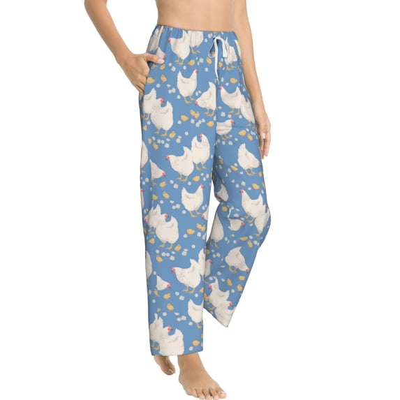 Goofa Funny Chicken Printed Soft Pajama Pants for Women, Wide Leg Comfy Casual Lounge Yoga Pants-Small