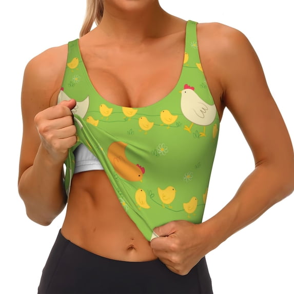 Goofa Funny Chicken Printed Sports Bras for Women, High Impact Running Bra Workout Crop Tank Tops Longline Sports Bra Push up-Medium